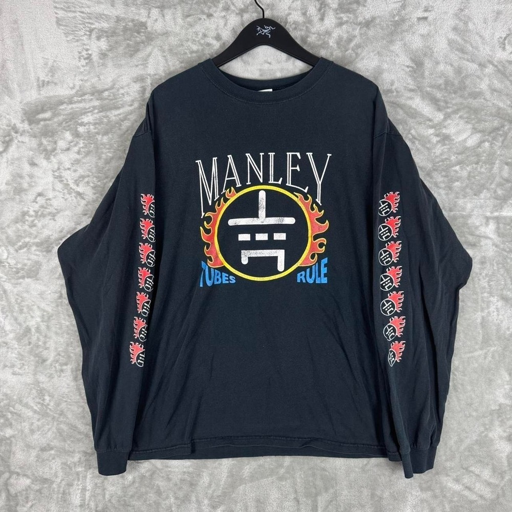Anvil Manley Tubes Rule Long Sleeve Shirt Mens‎ XL Grunge Emo Flames Cotton Y2K